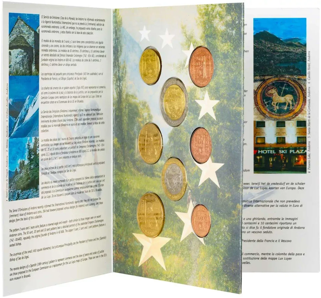 Andora Euro Pattern 2003 Rare (8 Coin Set ) with Beautiful Folder