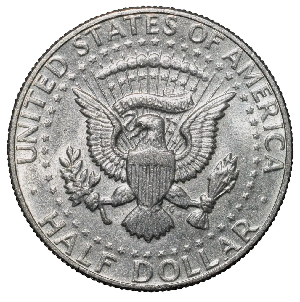 Copper-Nickel 1/2 Dollar of USA (AD 1981) with Portrait of John F. Kennedy About UNC Grade