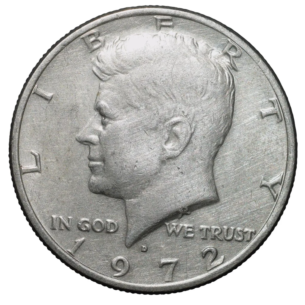 Copper-Nickel 1/2 Dollar of USA (AD 1972) with Portrait of John F. Kennedy