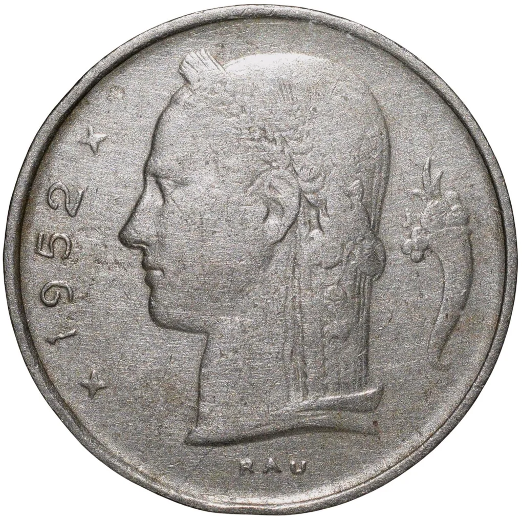 Old Copper-Nickel 1 Franc of Baudouin I (AD 1952) of Belgium Country