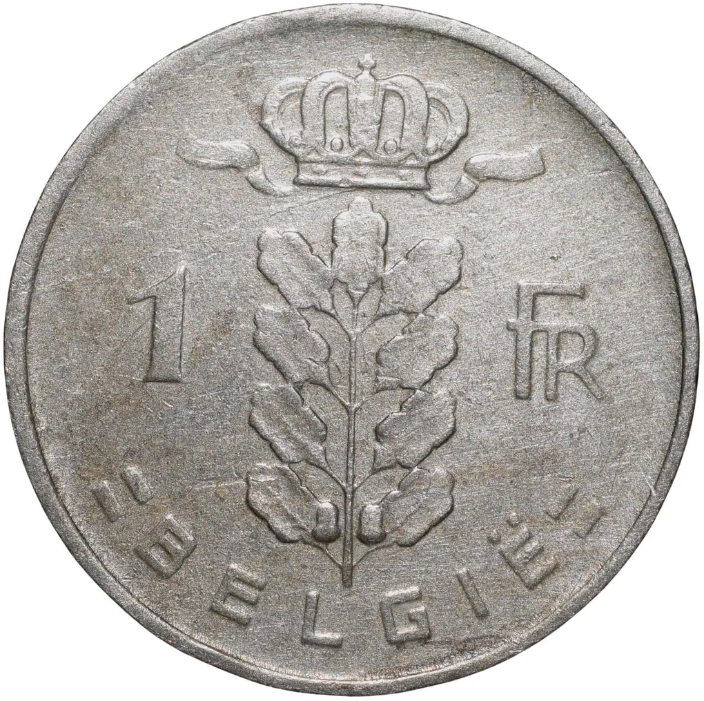 Old Copper-Nickel 1 Franc of Baudouin I (AD 1952) of Belgium Country