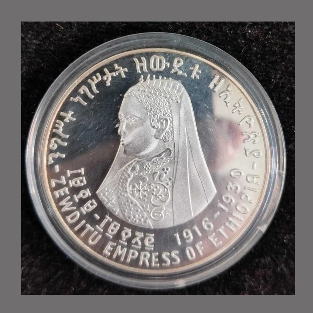 Reproduction Coin - Ethiopia 5 Dollars 1972 Zauditu Commemorative UNC Beautiful Rare Silver Plated Coin