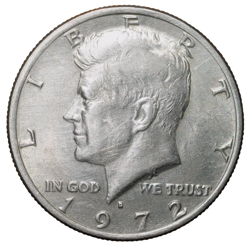 Copper-Nickel 1/2 Dollar of USA (AD 1972) with Portrait of John F. Kennedy