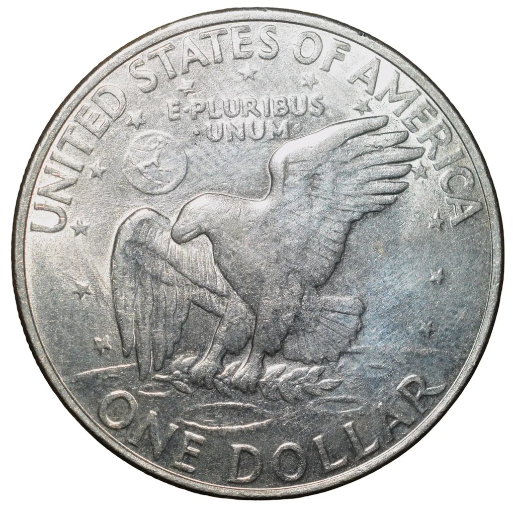 Old Copper-Nickel 1 Dollar of USA (AD 1972) Large "Eisenhower Dollar" The Apollo 11 Mission Insignia Scarce