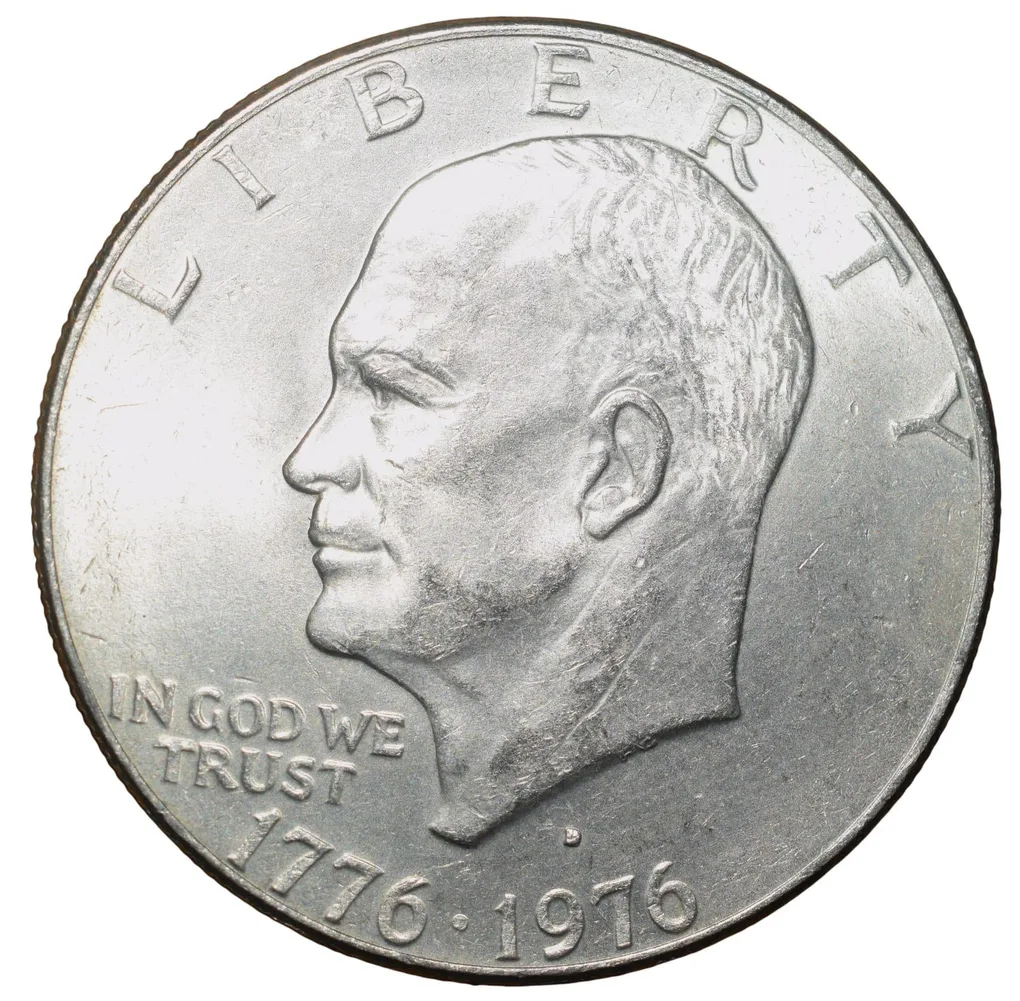 Old Copper-Nickel 1 Dollar of USA (AD 1976) Large "Eisenhower Dollar" United States 200th Anniversary of Independence Scarce