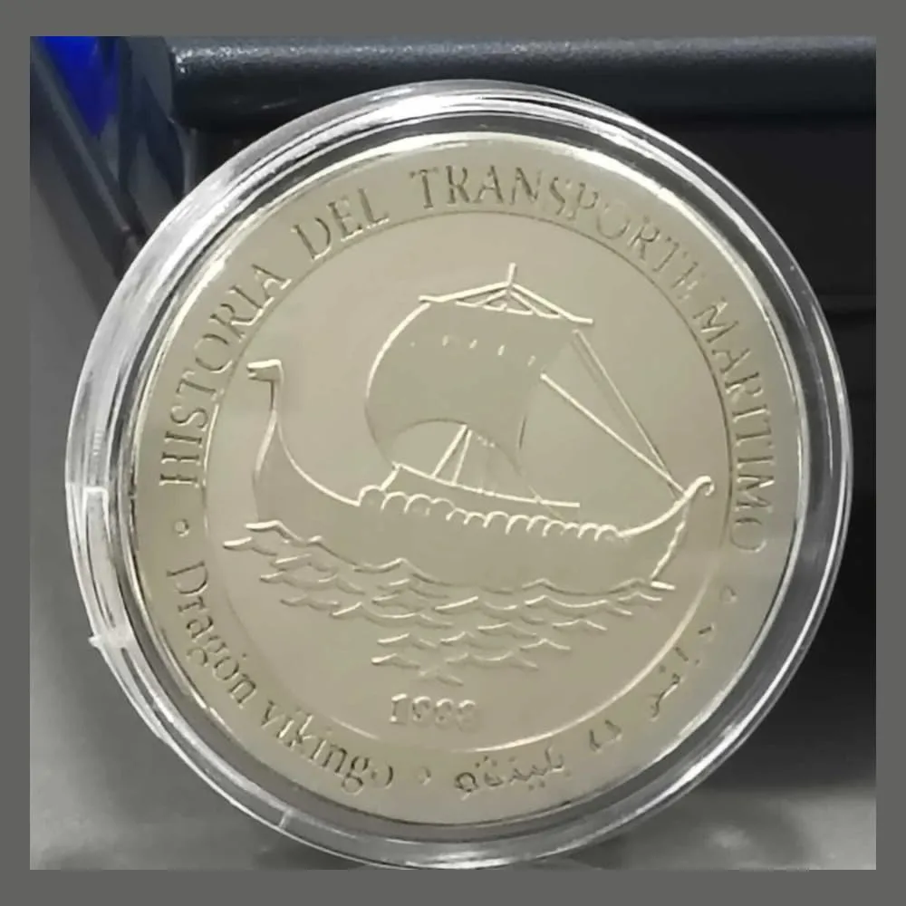 Reproduction Coin - Sahara Occidental 1000 Pesetas 1998 Viking Ship Commemorative UNC Beautiful Silver Plated Coin