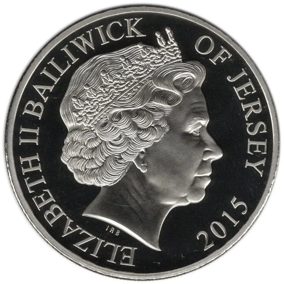 Jersey 5 Pounds - Elizabeth II Remembrance Day 2015; Proof with gold printed poppies Rare Unc Coin with Box And Certificate