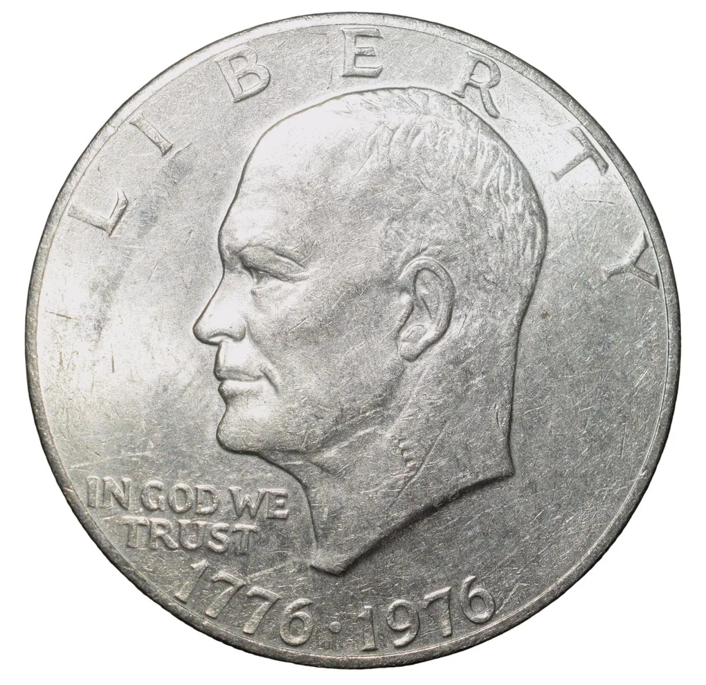 Old Copper-Nickel 1 Dollar of USA (AD 1976) Large "Eisenhower Dollar" United States 200th Anniversary of Independence Scarce