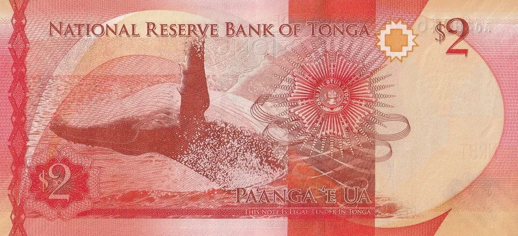 2 Pa'anga of Tonga Country (AD 2015) with Portrait of King Tupou VI/Whale leaping out of water