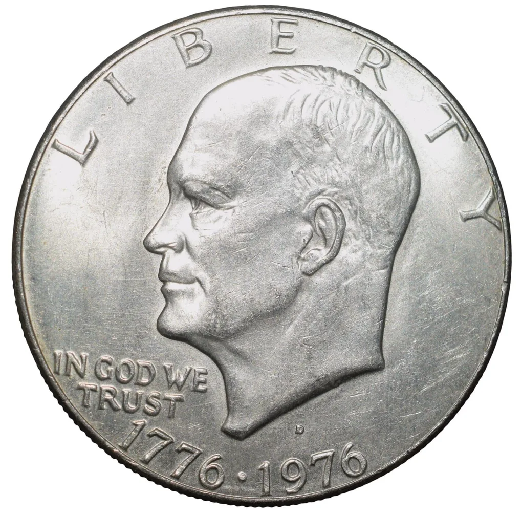 Old Copper-Nickel 1 Dollar of USA (AD 1976) Large "Eisenhower Dollar" United States 200th Anniversary of Independence Scarce