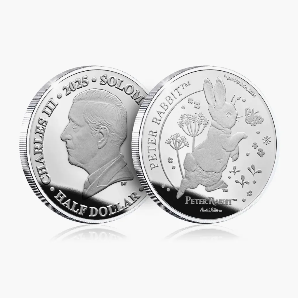 Whiskers and Tales Peter Rabbit 2025 Silver Plated Coin Solomon Mint Unique and Rare