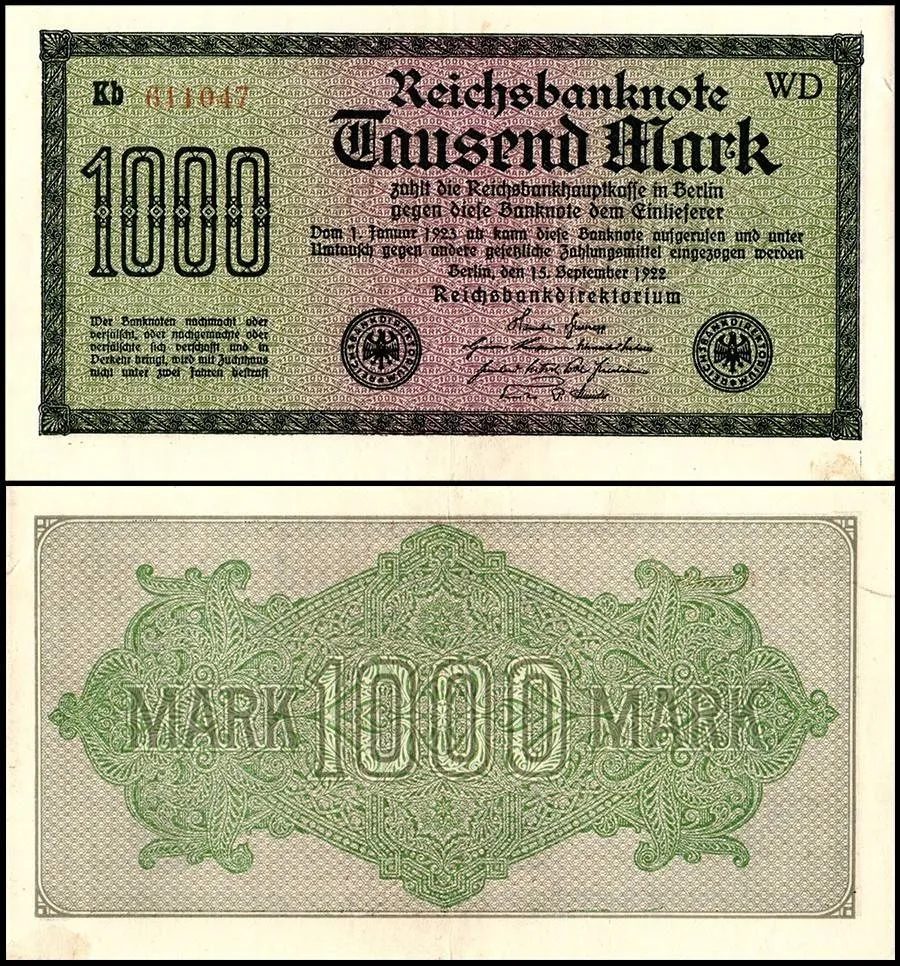 Germany 1000 World Mark Banknote 1922 P76 Unique and Rare