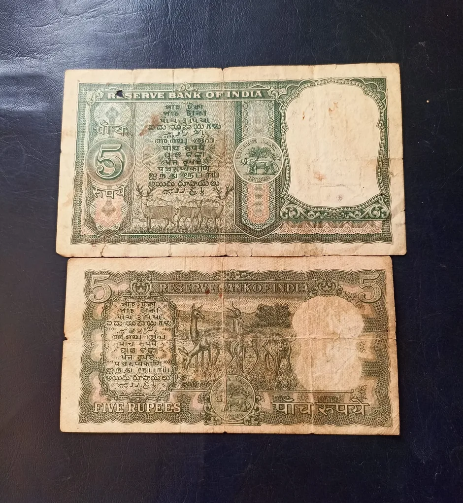 5 Rupees 3 Deer note and 4 deer note signature pc bhattacharya L.K jahn condition used same and similar piece are available