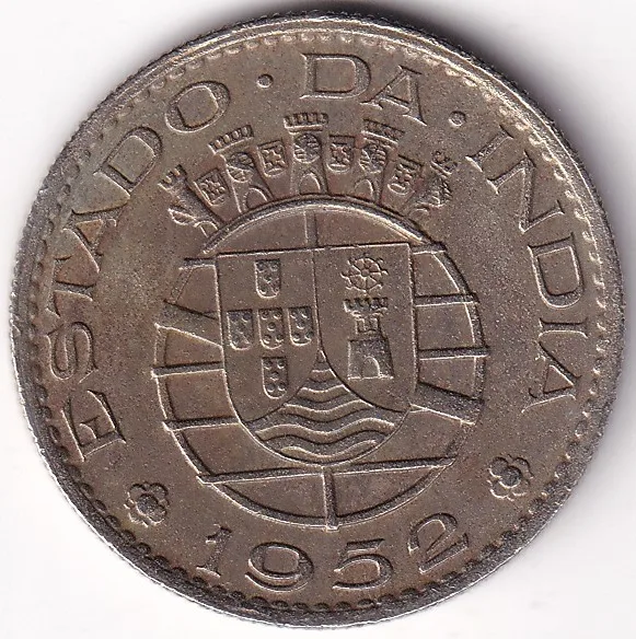 Portuguese India - Goa 1952 1/2 Rupia Copper Nickel Rare Coin