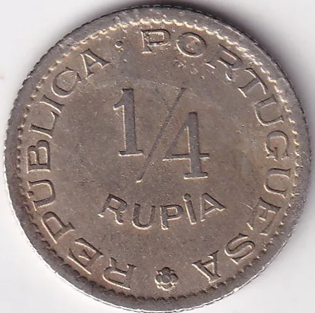 Portuguese India - Goa 1952 1/4 Rupia Copper Nickel Rare Coin