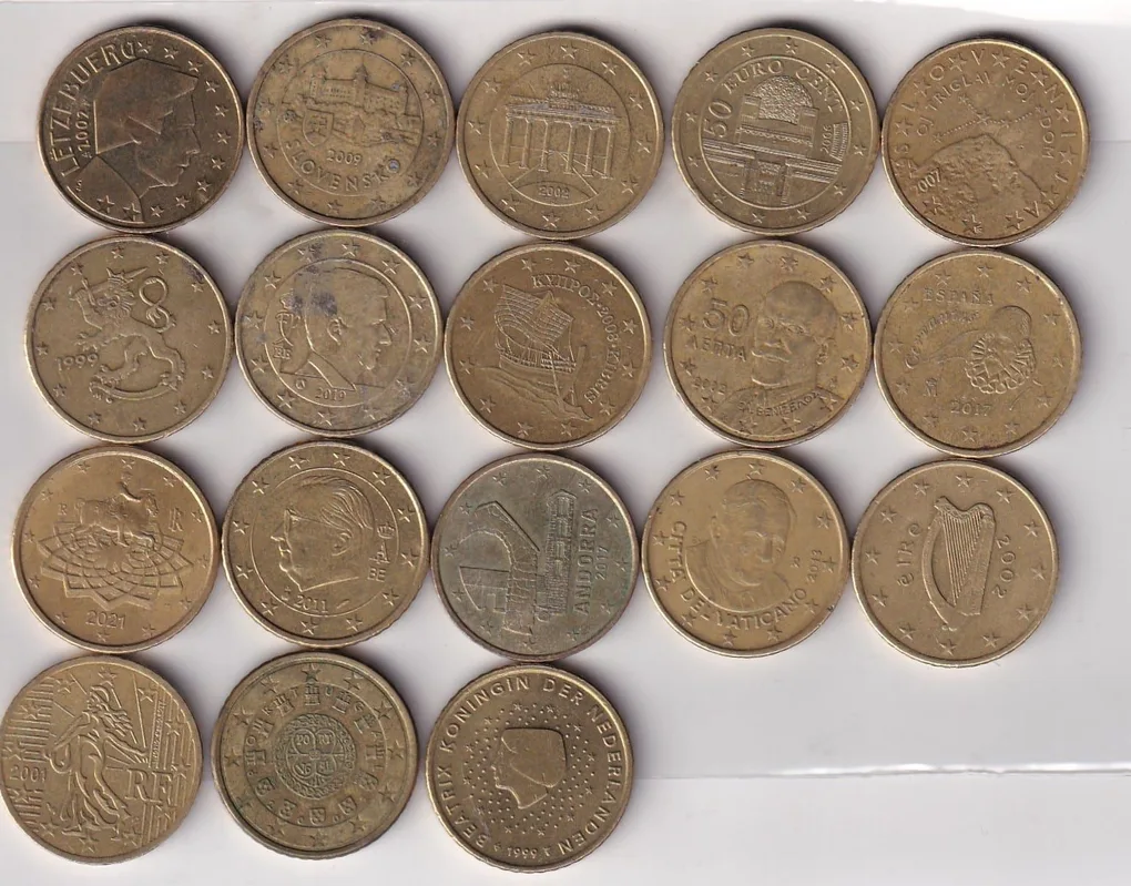 18 Different 50 Euro Cent Rare (18 Coin ) Set#E-312