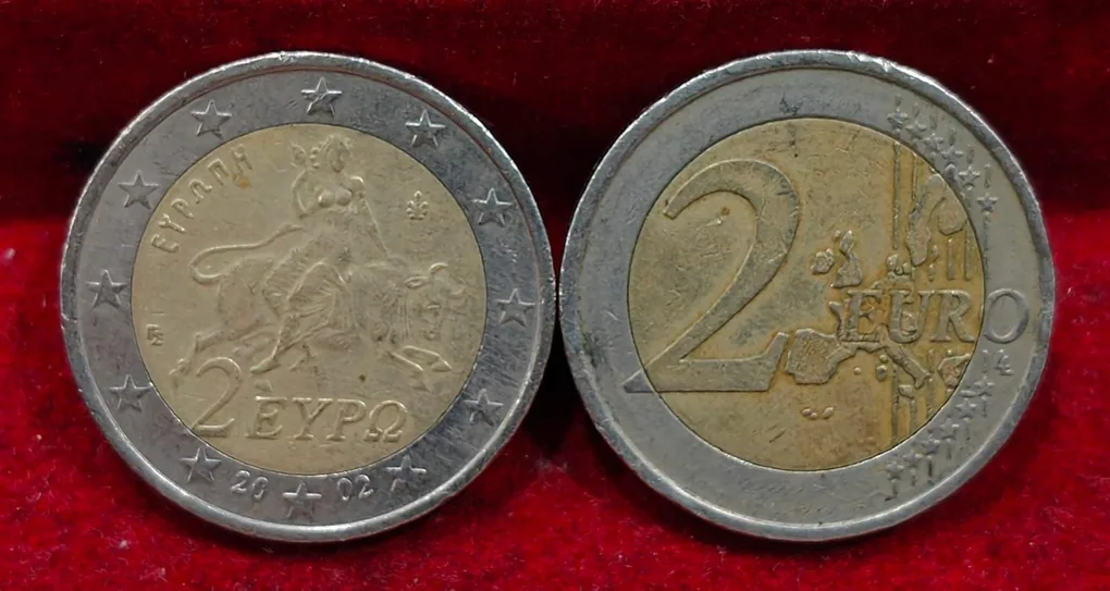 Greece 2 Euros 2002 - 1st map Rare Bimetallic Coin #E-323