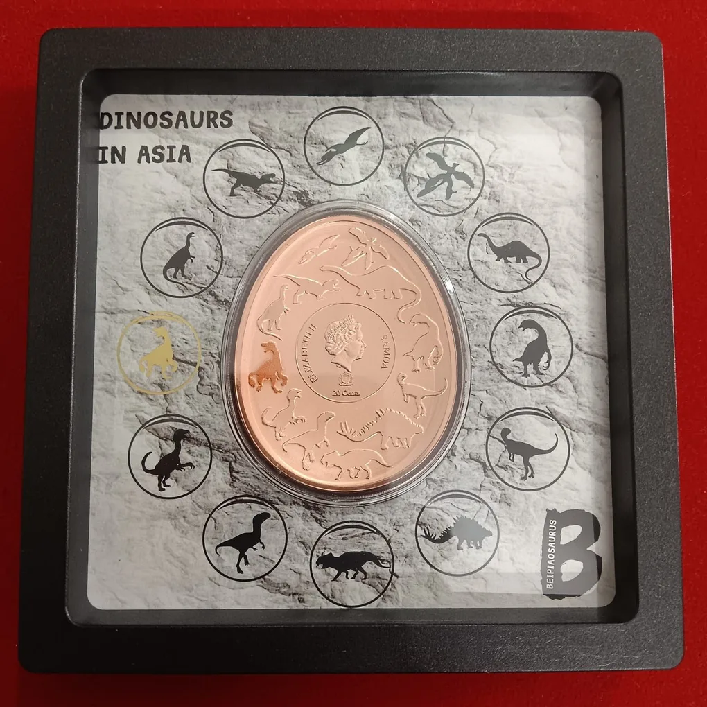 Dinosaurs In Asia Beipiaosaurus Elizabeth 20 Cents Samoa Proof Coin 2022 Year