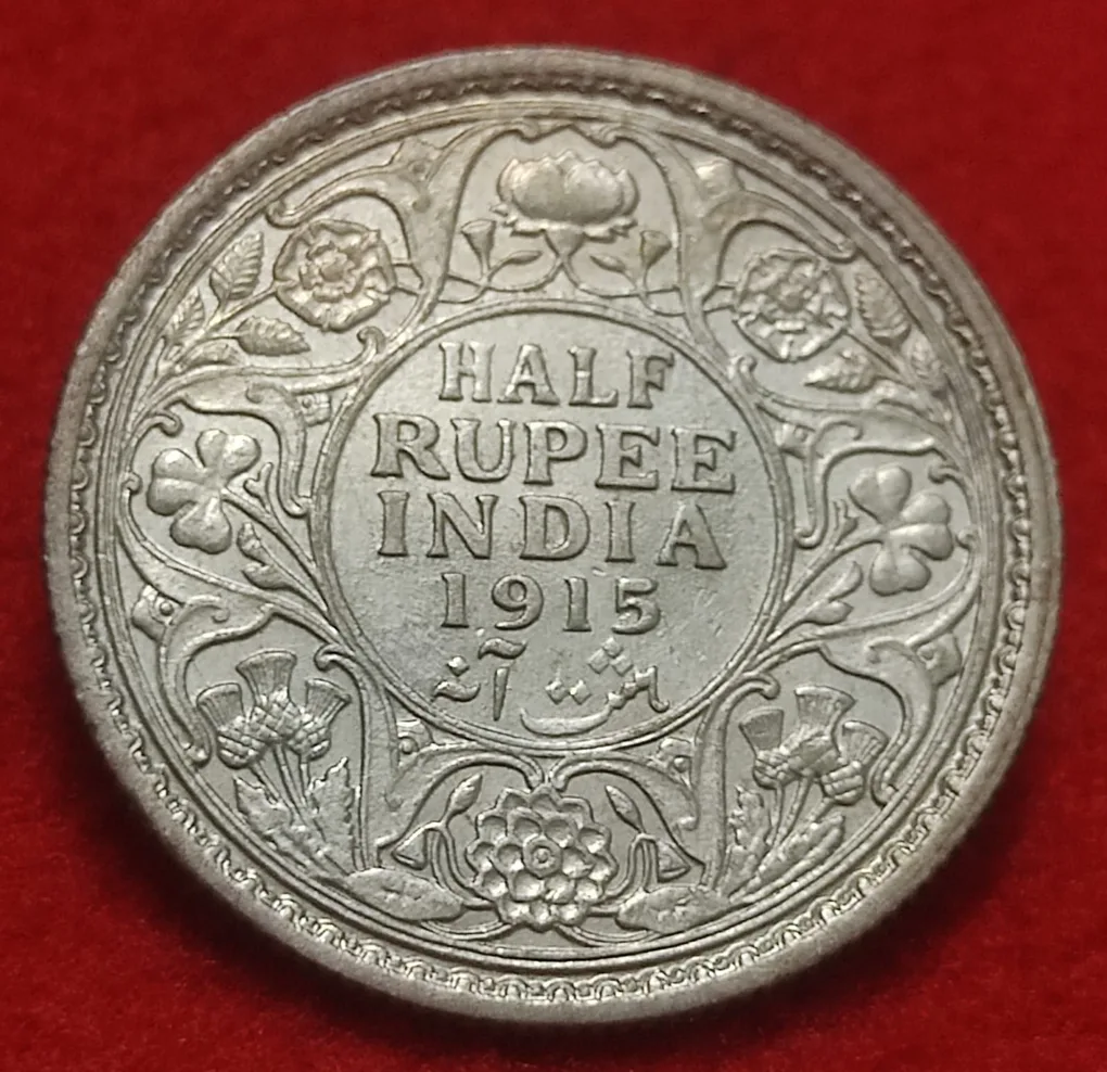 Rare Half Rupee Silver Coin George V 1915 Calcutta Mint