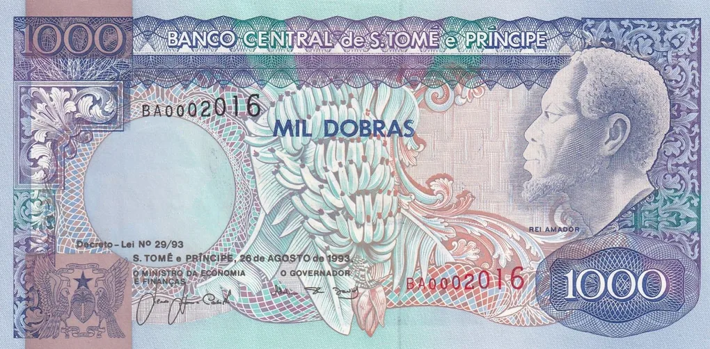 São Tomé and Príncipe 1000 Dobras (1993 ) Rare UNC Note #B2