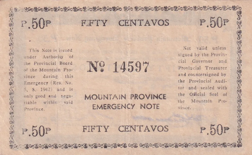 Philippines › Mountain Province 50 Centavos 1942 Old Issue Rare Note #B2
