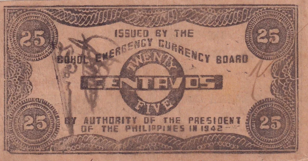 Philippines › Bohol, 25 Centavos (1942) Old Issue Rare Note #B2