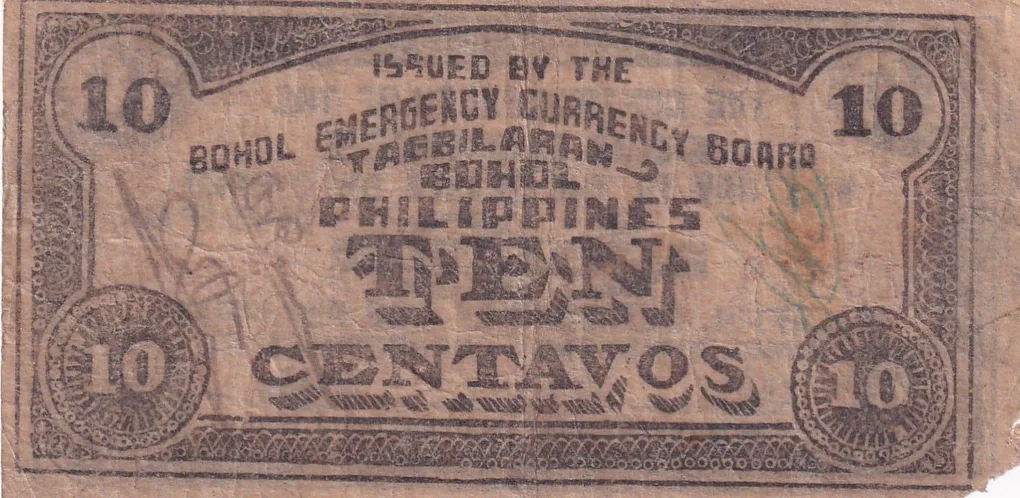 Philippines › Bohol, 10 Centavos (1942) Old Issue Rare Note #B2