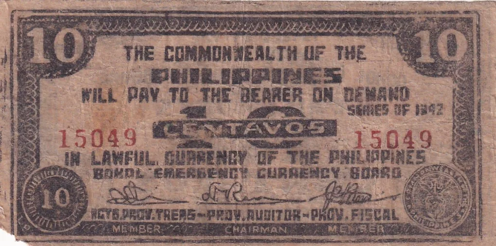 Philippines › Bohol, 10 Centavos (1942) Old Issue Rare Note #B2