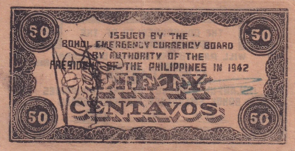 Philippines › Bohol, 50 Centavos (1942) Old Issue Rare Note #B2