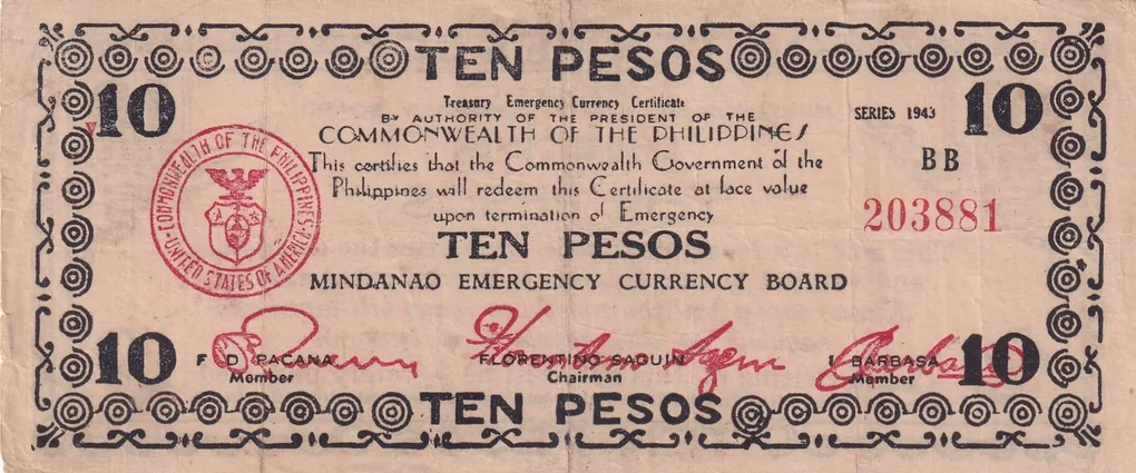 Philippines › Mindanao, 10 Pesos (1943) Old Issue Rare Note #B2