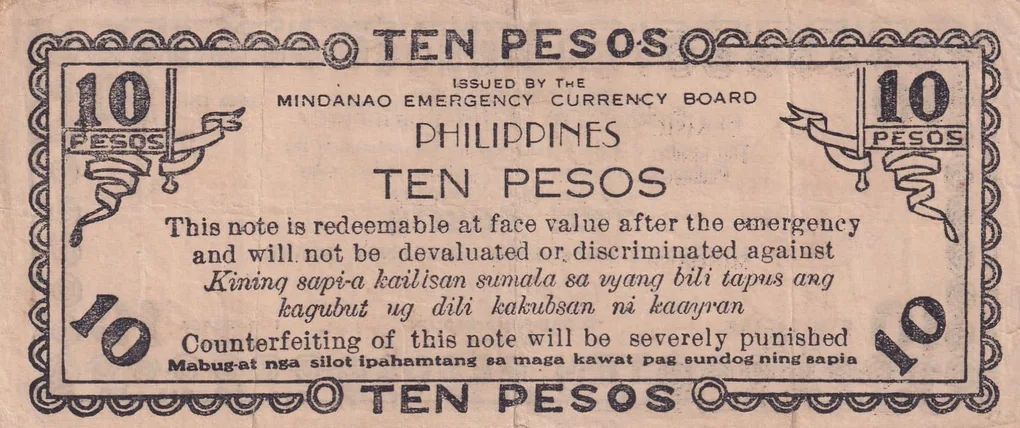 Philippines › Mindanao, 10 Pesos (1943) Old Issue Rare Note #B2