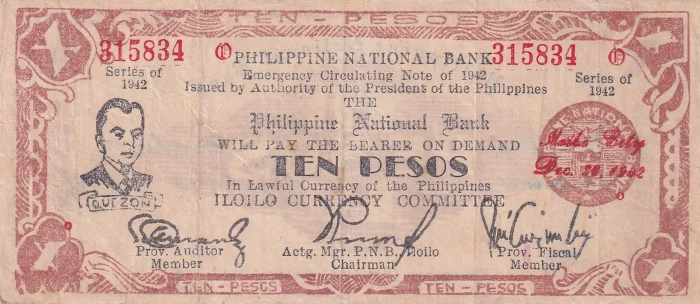 Philippines › Iloilo, 10 Pesos (1942) Old Issue Rare Note #B2