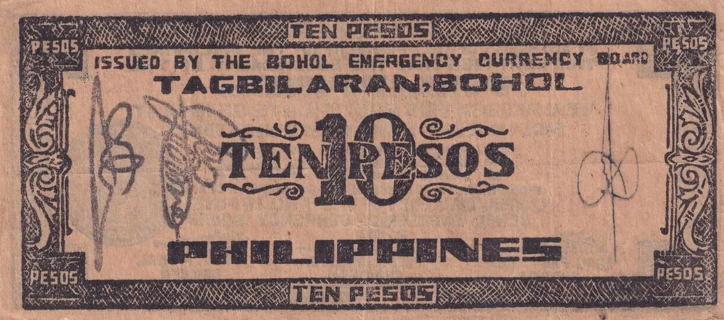 Philippines Bohol, 10 Pesos (1942) Old Issue Rare Note #B2