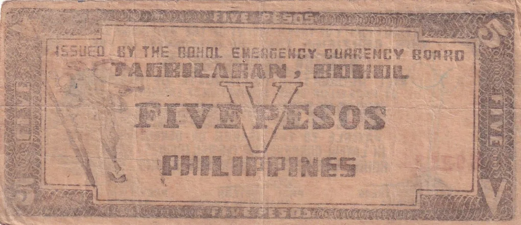 Philippines Bohol, 5 Pesos (1942) Old Issue Rare Note #B2