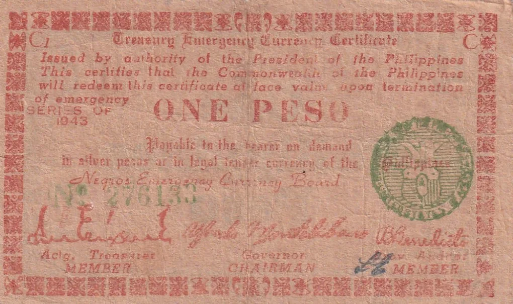 Philippines › Negros Oriental, 1 Peso (1943) Old Issue Rare Note #B2