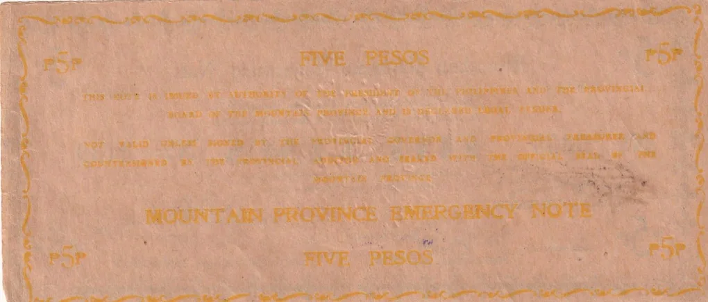 Philippines Mountain Province 5 Pesos (1942) Old Issue Rare Note #B2
