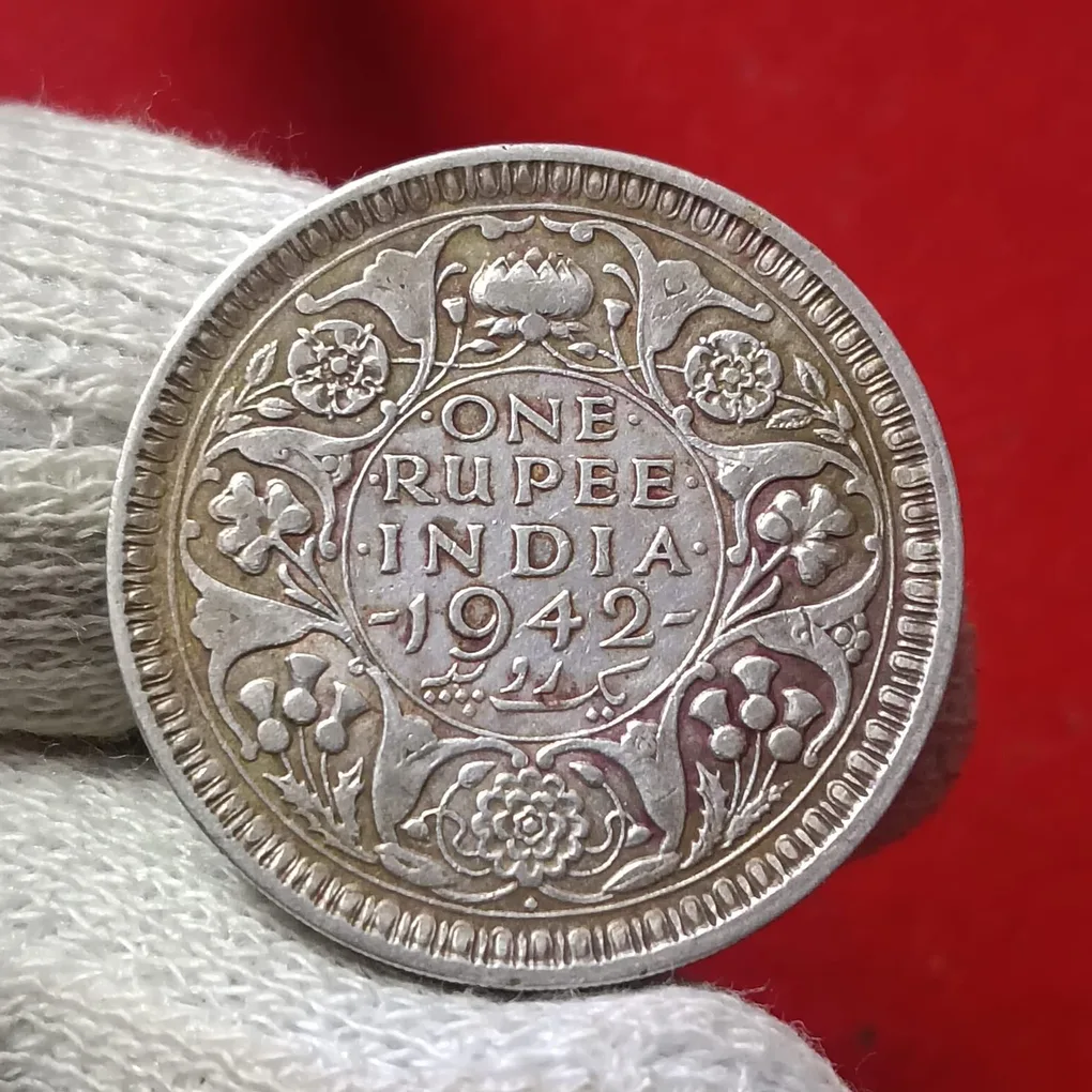 George Vi Silver One Rupee India 1942 Year Bombay Mint British of India 04