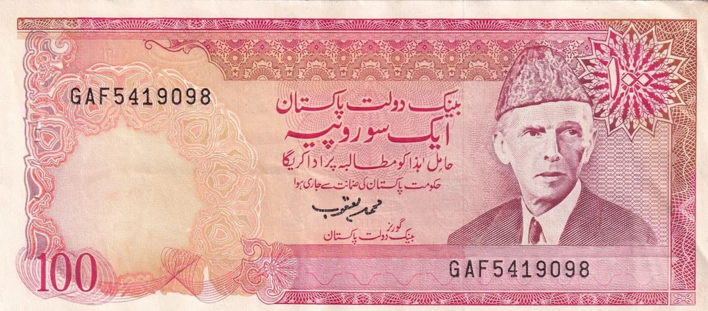Pakistan 100 Rupees Urdu text Rare Note #B2