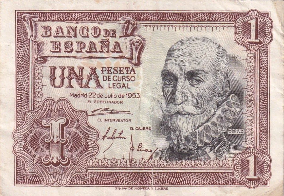 Spain 1 Peseta Rare Note #B2