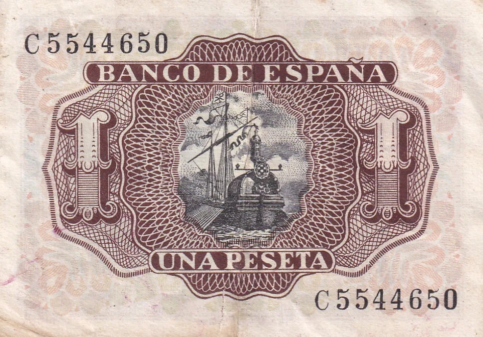 Spain 1 Peseta Rare Note #B2