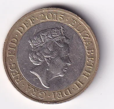 United Kingdom 2 Pounds 2015-Elizabeth II 5th portrait; Britannia Commemorative issue Rare Bimetallic Coin #E-378