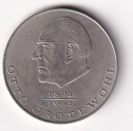Germany 20 Mark Otto Grotewohl 1960 Commemorative Coin #E-372