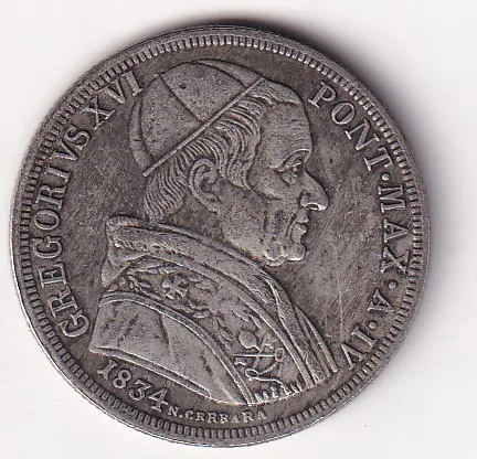 Papal States 1834 Rare 50 Baiocchi - Gregory XVI St. Romualdo Fantasy Token #E-403