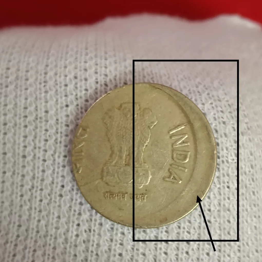 Five Rs Brass Shifted Error Coin 2016 Year Hyderabad Mint RBI Mistake Coin