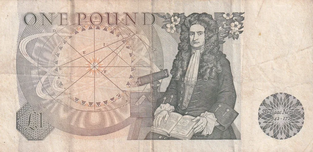 England 1 Pound - Elizabeth II Sir Isaac Newton Rare Note #B2