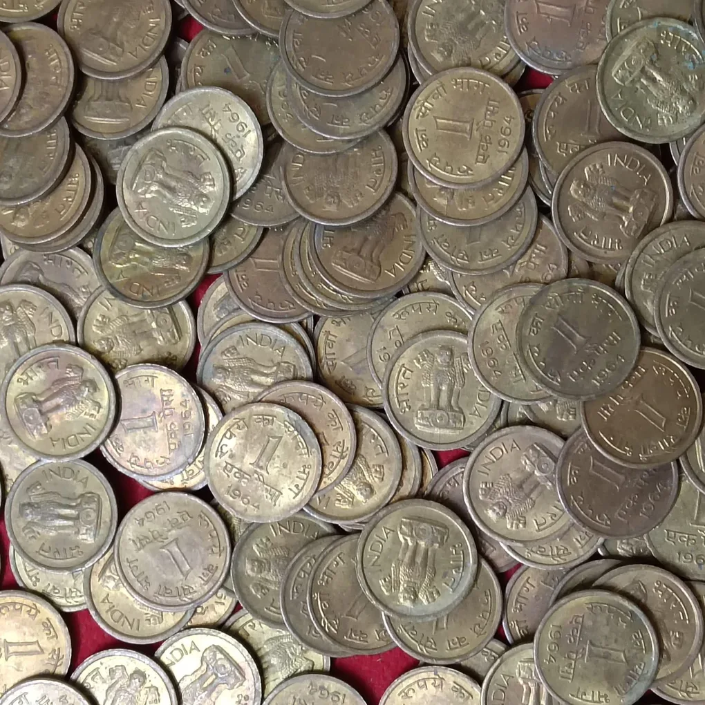 One Paisa Nickel Brass Coins 100 Pcs Given 1964 Year Mix Mints Top Condition Republic of India