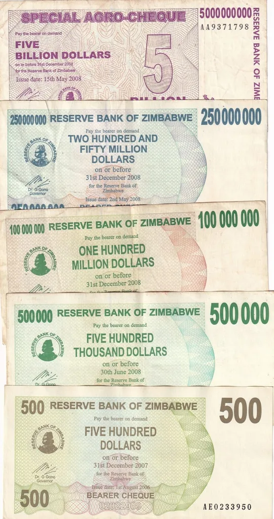 Zimbabwe Rare All Different Denomination (5 Note Set)