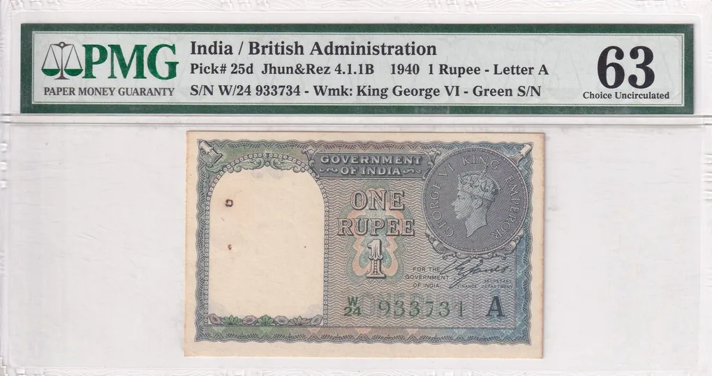 1 Rupees 1940 George VI Governor C.e.jones Rare (PMG Grade 63)