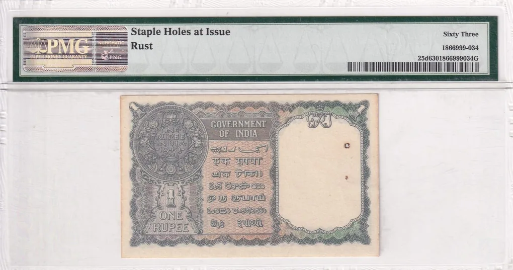 1 Rupees 1940 George VI Governor C.e.jones Rare (PMG Grade 63)