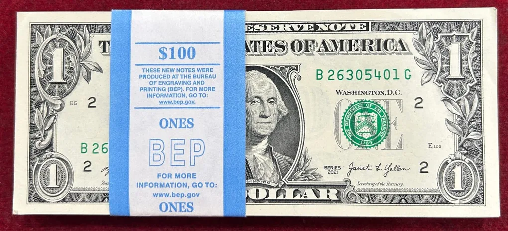 Rare USA One Dollar GEM UNC Serial Packet of United State of America Bundle 100 Notes Packed